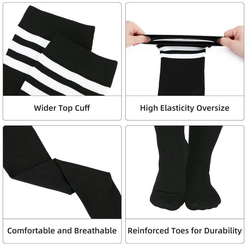 Zando Womens Plus Size Thigh High Socks Over the Knee Stockings Leg Warmers Striped Long Tube Tights Cosplay Stockings 1 Pack Black White US Size 8-12 - Image 3